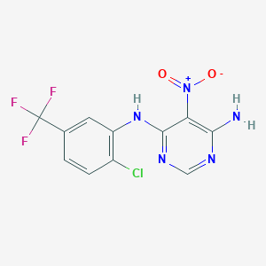 molecular formula C11H7ClF3N5O2 B2798551 N-[2-chloro-5-(trifluoromethyl)phenyl]-5-nitropyrimidine-4,6-diamine CAS No. 450345-38-7