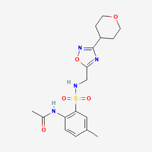 molecular formula C17H22N4O5S B2798558 N-[4-methyl-2-({[3-(oxan-4-yl)-1,2,4-oxadiazol-5-yl]methyl}sulfamoyl)phenyl]acetamide CAS No. 2034292-07-2
