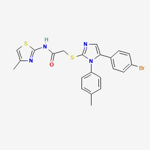 molecular formula C22H19BrN4OS2 B2798559 2-((5-(4-bromophenyl)-1-(p-tolyl)-1H-imidazol-2-yl)thio)-N-(4-methylthiazol-2-yl)acetamide CAS No. 1207056-97-0