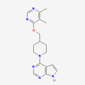 molecular formula C18H22N6O B2798567 4,5-dimethyl-6-[(1-{7H-pyrrolo[2,3-d]pyrimidin-4-yl}piperidin-4-yl)methoxy]pyrimidine CAS No. 2320641-72-1