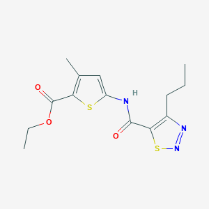 molecular formula C14H17N3O3S2 B2798583 Ethyl 3-methyl-5-(4-propyl-1,2,3-thiadiazole-5-carboxamido)thiophene-2-carboxylate CAS No. 2034584-60-4