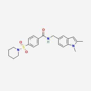 molecular formula C23H27N3O3S B2798589 N-[(1,2-dimethyl-1H-indol-5-yl)methyl]-4-(piperidine-1-sulfonyl)benzamide CAS No. 852137-82-7
