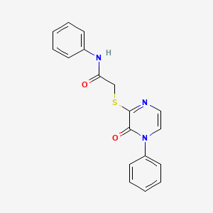 molecular formula C18H15N3O2S B2798594 2-[(3-oxo-4-phenyl-3,4-dihydropyrazin-2-yl)thio]-N-phenylacetamide CAS No. 895103-42-1