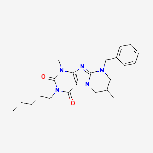 molecular formula C22H29N5O2 B2798595 9-benzyl-1,7-dimethyl-3-pentyl-6,7,8,9-tetrahydropyrimido[2,1-f]purine-2,4(1H,3H)-dione CAS No. 876151-82-5