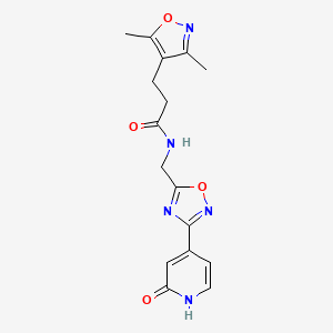 molecular formula C16H17N5O4 B2798697 3-(3,5-dimethylisoxazol-4-yl)-N-((3-(2-oxo-1,2-dihydropyridin-4-yl)-1,2,4-oxadiazol-5-yl)methyl)propanamide CAS No. 2034503-81-4