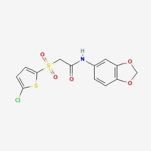 molecular formula C13H10ClNO5S2 B2798718 N-(1,3-benzodioxol-5-yl)-2-[(5-chlorothiophen-2-yl)sulfonyl]acetamide CAS No. 1021046-83-2