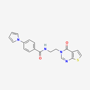 molecular formula C19H16N4O2S B2798743 N-(2-(4-oxothieno[2,3-d]pyrimidin-3(4H)-yl)ethyl)-4-(1H-pyrrol-1-yl)benzamide CAS No. 2034551-37-4