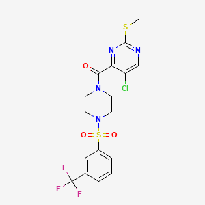 molecular formula C17H16ClF3N4O3S2 B2798779 5-Chloro-2-(methylsulfanyl)-4-{4-[3-(trifluoromethyl)benzenesulfonyl]piperazine-1-carbonyl}pyrimidine CAS No. 1043049-89-3