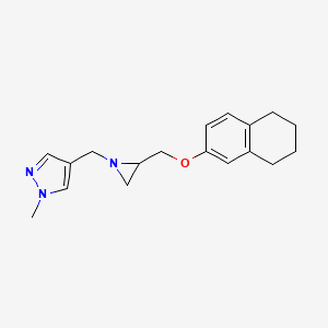 molecular formula C18H23N3O B2798790 1-Methyl-4-[[2-(5,6,7,8-tetrahydronaphthalen-2-yloxymethyl)aziridin-1-yl]methyl]pyrazole CAS No. 2411250-91-2