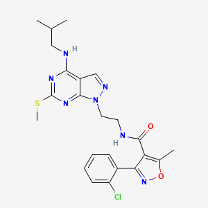 molecular formula C23H26ClN7O2S B2798799 3-(2-chlorophenyl)-5-methyl-N-(2-{4-[(2-methylpropyl)amino]-6-(methylsulfanyl)-1H-pyrazolo[3,4-d]pyrimidin-1-yl}ethyl)-1,2-oxazole-4-carboxamide CAS No. 954023-64-4