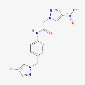 molecular formula C15H13BrN6O3 B279884 N-{4-[(4-bromo-1H-pyrazol-1-yl)methyl]phenyl}-2-{4-nitro-1H-pyrazol-1-yl}acetamide 