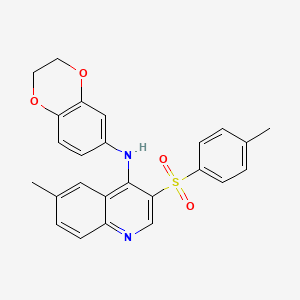 molecular formula C25H22N2O4S B2798858 N-(2,3-DIHYDRO-1,4-BENZODIOXIN-6-YL)-6-METHYL-3-(4-METHYLBENZENESULFONYL)QUINOLIN-4-AMINE CAS No. 895650-04-1
