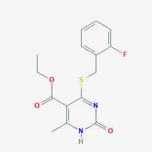 molecular formula C15H15FN2O3S B2798906 ethyl 4-{[(2-fluorophenyl)methyl]sulfanyl}-6-methyl-2-oxo-1,2-dihydropyrimidine-5-carboxylate CAS No. 900002-01-9