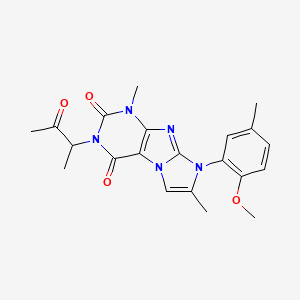 molecular formula C21H23N5O4 B2798917 8-(2-methoxy-5-methylphenyl)-1,7-dimethyl-3-(3-oxobutan-2-yl)-1H,2H,3H,4H,8H-imidazo[1,2-g]purine-2,4-dione CAS No. 876672-15-0