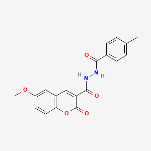 molecular formula C19H16N2O5 B2798919 6-methoxy-N'-(4-methylbenzoyl)-2-oxo-2H-chromene-3-carbohydrazide CAS No. 681479-54-9