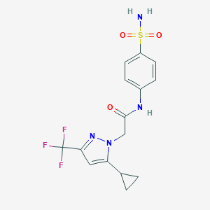 molecular formula C15H15F3N4O3S B279901 N-[4-(aminosulfonyl)phenyl]-2-[5-cyclopropyl-3-(trifluoromethyl)-1H-pyrazol-1-yl]acetamide 