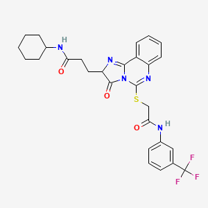 molecular formula C28H28F3N5O3S B2799048 N-cyclohexyl-3-{3-oxo-5-[({[3-(trifluoromethyl)phenyl]carbamoyl}methyl)sulfanyl]-2H,3H-imidazo[1,2-c]quinazolin-2-yl}propanamide CAS No. 1037293-38-1