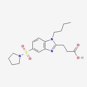 molecular formula C18H25N3O4S B2799059 3-[1-butyl-5-(pyrrolidine-1-sulfonyl)-1H-1,3-benzodiazol-2-yl]propanoic acid CAS No. 790681-55-9