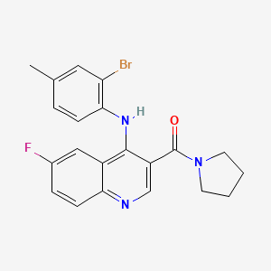 molecular formula C21H19BrFN3O B2799120 (4-((2-Bromo-4-methylphenyl)amino)-6-fluoroquinolin-3-yl)(pyrrolidin-1-yl)methanone CAS No. 1359401-53-8