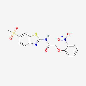 molecular formula C16H13N3O6S2 B2799143 N-(6-(methylsulfonyl)benzo[d]thiazol-2-yl)-2-(2-nitrophenoxy)acetamide CAS No. 325725-83-5