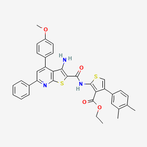 molecular formula C36H31N3O4S2 B2799144 Ethyl 2-(3-amino-4-(4-methoxyphenyl)-6-phenylthieno[2,3-b]pyridine-2-carboxamido)-4-(3,4-dimethylphenyl)thiophene-3-carboxylate CAS No. 690960-88-4