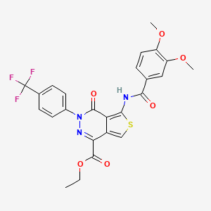 molecular formula C25H20F3N3O6S B2799165 ethyl 5-(3,4-dimethoxybenzamido)-4-oxo-3-[4-(trifluoromethyl)phenyl]-3H,4H-thieno[3,4-d]pyridazine-1-carboxylate CAS No. 851951-20-7