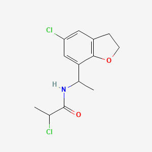 molecular formula C13H15Cl2NO2 B2799170 2-Chloro-N-[1-(5-chloro-2,3-dihydro-1-benzofuran-7-yl)ethyl]propanamide CAS No. 2411288-38-3