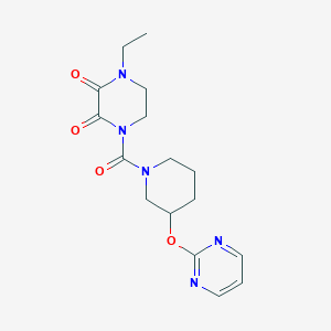 molecular formula C16H21N5O4 B2799181 1-Ethyl-4-(3-(pyrimidin-2-yloxy)piperidine-1-carbonyl)piperazine-2,3-dione CAS No. 2034396-32-0