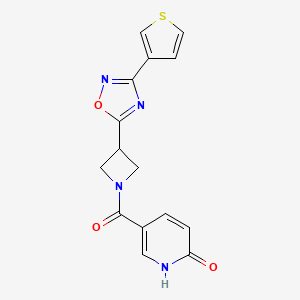 molecular formula C15H12N4O3S B2799187 5-(3-(3-(thiophen-3-yl)-1,2,4-oxadiazol-5-yl)azetidine-1-carbonyl)pyridin-2(1H)-one CAS No. 1396843-51-8