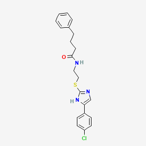 molecular formula C21H22ClN3OS B2799193 N-(2-((5-(4-chlorophenyl)-1H-imidazol-2-yl)thio)ethyl)-4-phenylbutanamide CAS No. 897456-42-7