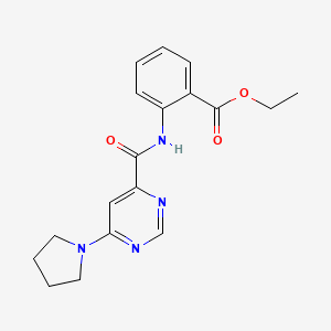 molecular formula C18H20N4O3 B2799199 ethyl 2-[6-(pyrrolidin-1-yl)pyrimidine-4-amido]benzoate CAS No. 1900037-63-9