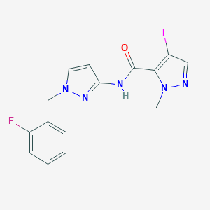 molecular formula C15H13FIN5O B279924 N-[1-(2-fluorobenzyl)-1H-pyrazol-3-yl]-4-iodo-1-methyl-1H-pyrazole-5-carboxamide 