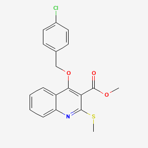 molecular formula C19H16ClNO3S B2799244 methyl 4-[(4-chlorophenyl)methoxy]-2-(methylsulfanyl)quinoline-3-carboxylate CAS No. 895117-97-2