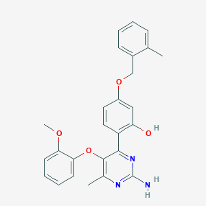 2-(2-Amino-5-(2-methoxyphenoxy)-6-methylpyrimidin-4-yl)-5-((2-methylbenzyl)oxy)phenol