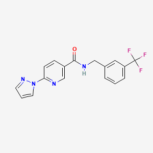 molecular formula C17H13F3N4O B2799303 6-(1H-pyrazol-1-yl)-N-{[3-(trifluoromethyl)phenyl]methyl}pyridine-3-carboxamide CAS No. 321533-73-7