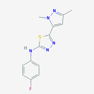molecular formula C13H12FN5S B279937 N-[5-(1,3-dimethyl-1H-pyrazol-5-yl)-1,3,4-thiadiazol-2-yl]-N-(4-fluorophenyl)amine 