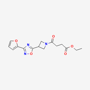 molecular formula C15H17N3O5 B2799444 Ethyl 4-(3-(3-(furan-2-yl)-1,2,4-oxadiazol-5-yl)azetidin-1-yl)-4-oxobutanoate CAS No. 1448122-84-6