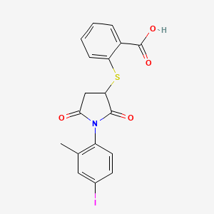 molecular formula C18H14INO4S B2799459 2-((1-(4-Iodo-2-methylphenyl)-2,5-dioxopyrrolidin-3-yl)thio)benzoic acid CAS No. 431933-50-5