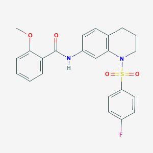 molecular formula C23H21FN2O4S B2799472 N-[1-(4-fluorobenzenesulfonyl)-1,2,3,4-tetrahydroquinolin-7-yl]-2-methoxybenzamide CAS No. 1005300-07-1