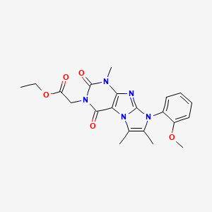 molecular formula C21H23N5O5 B2799474 ethyl 2-(8-(2-methoxyphenyl)-1,6,7-trimethyl-2,4-dioxo-1H-imidazo[2,1-f]purin-3(2H,4H,8H)-yl)acetate CAS No. 877644-85-4