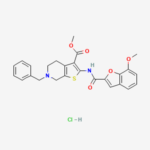 molecular formula C26H25ClN2O5S B2799490 methyl 6-benzyl-2-(7-methoxy-1-benzofuran-2-amido)-4H,5H,6H,7H-thieno[2,3-c]pyridine-3-carboxylate hydrochloride CAS No. 1329894-84-9