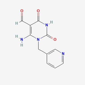 molecular formula C11H10N4O3 B2799506 6-Amino-2,4-dioxo-1-(pyridin-3-ylmethyl)-1,2,3,4-tetrahydropyrimidine-5-carbaldehyde CAS No. 929858-47-9