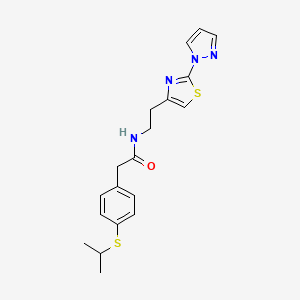molecular formula C19H22N4OS2 B2799527 N-(2-(2-(1H-pyrazol-1-yl)thiazol-4-yl)ethyl)-2-(4-(isopropylthio)phenyl)acetamide CAS No. 1428359-12-9