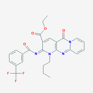molecular formula C26H23F3N4O4 B2799608 ethyl 7-butyl-2-oxo-6-[3-(trifluoromethyl)benzoyl]imino-1,7,9-triazatricyclo[8.4.0.03,8]tetradeca-3(8),4,9,11,13-pentaene-5-carboxylate CAS No. 442893-92-7