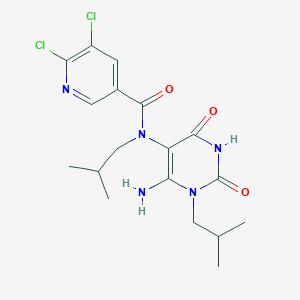 molecular formula C18H23Cl2N5O3 B2799626 N-[6-amino-1-(2-methylpropyl)-2,4-dioxo-1,2,3,4-tetrahydropyrimidin-5-yl]-5,6-dichloro-N-(2-methylpropyl)pyridine-3-carboxamide CAS No. 1180558-42-2