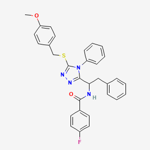 molecular formula C31H27FN4O2S B2799656 4-fluoro-N-(1-{5-[(4-methoxybenzyl)sulfanyl]-4-phenyl-4H-1,2,4-triazol-3-yl}-2-phenylethyl)benzenecarboxamide CAS No. 478066-92-1