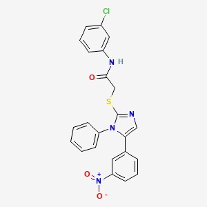 molecular formula C23H17ClN4O3S B2799710 N-(3-chlorophenyl)-2-((5-(3-nitrophenyl)-1-phenyl-1H-imidazol-2-yl)thio)acetamide CAS No. 1234940-90-9