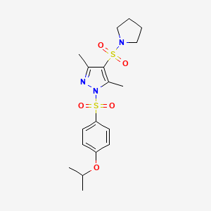 molecular formula C18H25N3O5S2 B2799747 3,5-dimethyl-1-[4-(propan-2-yloxy)benzenesulfonyl]-4-(pyrrolidine-1-sulfonyl)-1H-pyrazole CAS No. 956250-27-4