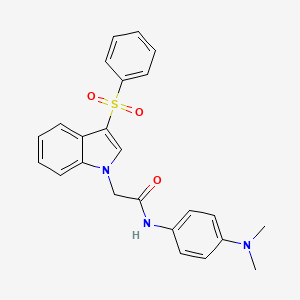 molecular formula C24H23N3O3S B2799780 2-[3-(benzenesulfonyl)-1H-indol-1-yl]-N-[4-(dimethylamino)phenyl]acetamide CAS No. 941925-15-1
