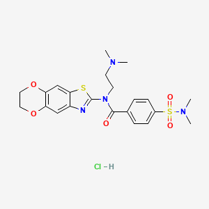molecular formula C22H27ClN4O5S2 B2799785 N-(6,7-dihydro-[1,4]dioxino[2,3-f][1,3]benzothiazol-2-yl)-N-[2-(dimethylamino)ethyl]-4-(dimethylsulfamoyl)benzamide;hydrochloride CAS No. 1052533-79-5